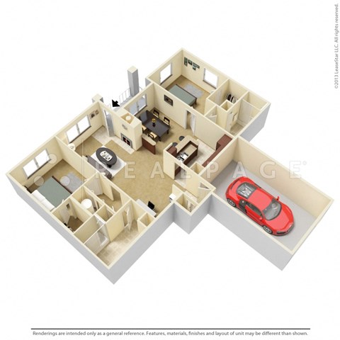 Floor plan for 2 beds, 2 baths, 1206 sqft